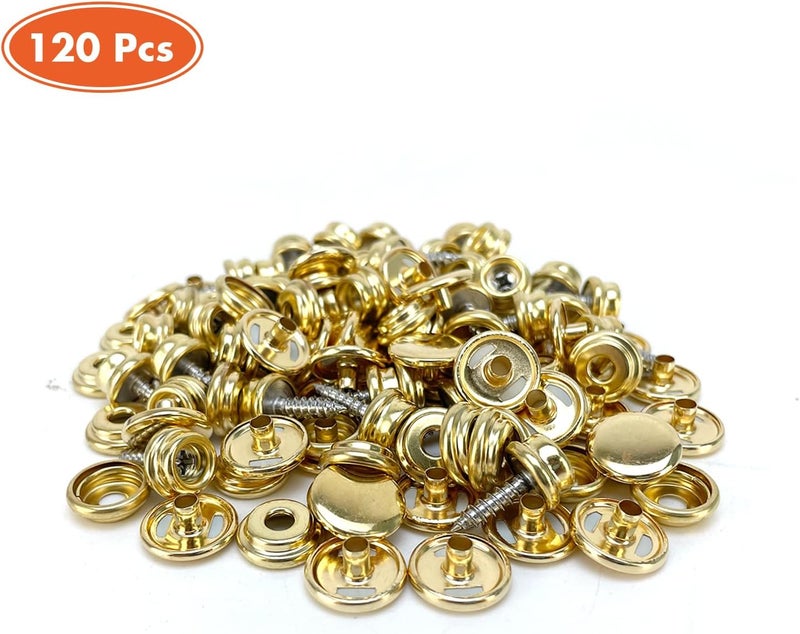 HAPDEN 160 Pcs Snap Buttons,Snap Fasteners Kit 15mm Stainless Steel Snaps Marine Grade Boat Canvas Snaps,3/8" Socket Metal Snaps for Clothing Leather Boat Cover Fabric (Gold) - Image 2
